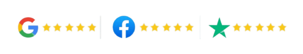 5 Star Ratings from Google, Facebook, and Trustpilot